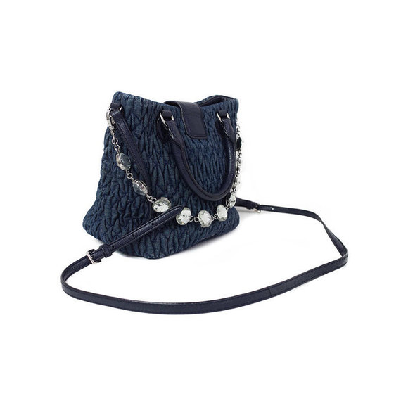 Miu Miu Matelasse Denim Crystal Handbag Blue Blue - Picture 2 of 9